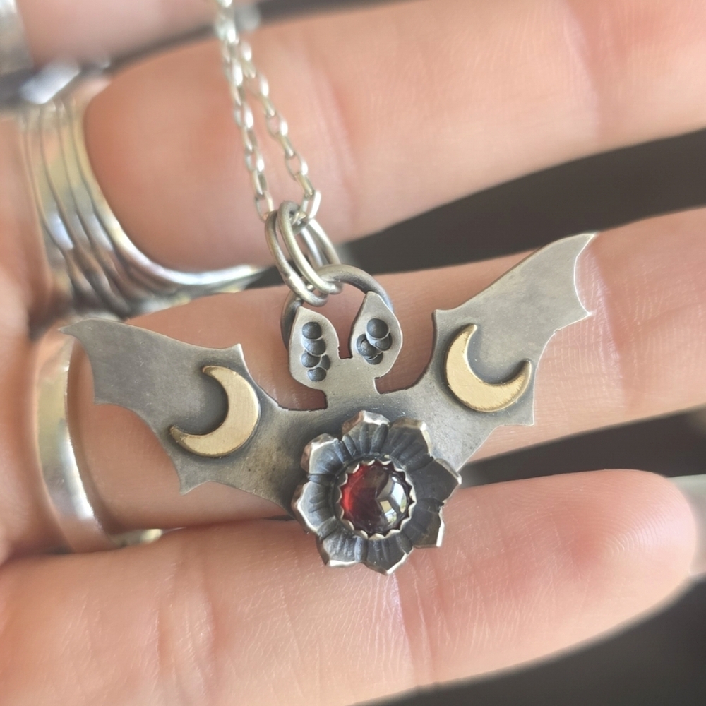 Silver and Gold Bat Pendant Necklace